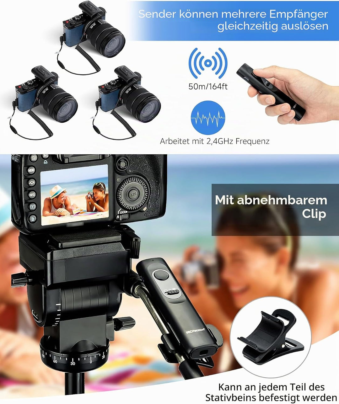 PROfezzion 165ft Kabelloser Fernauslöser für Panasonic S9, G100D,16 Kanäle, Reichweite 50m, Klemme K