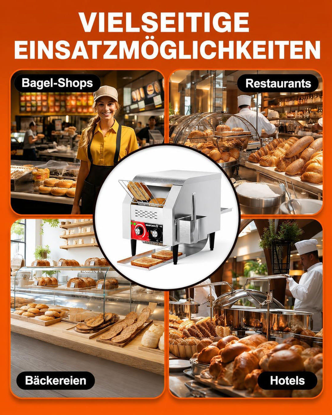 WantJoin Gewerblicher Durchlauftoaster – Elektrisches Gerät für 150 Scheiben/Stunde (Toast, Hamburge
