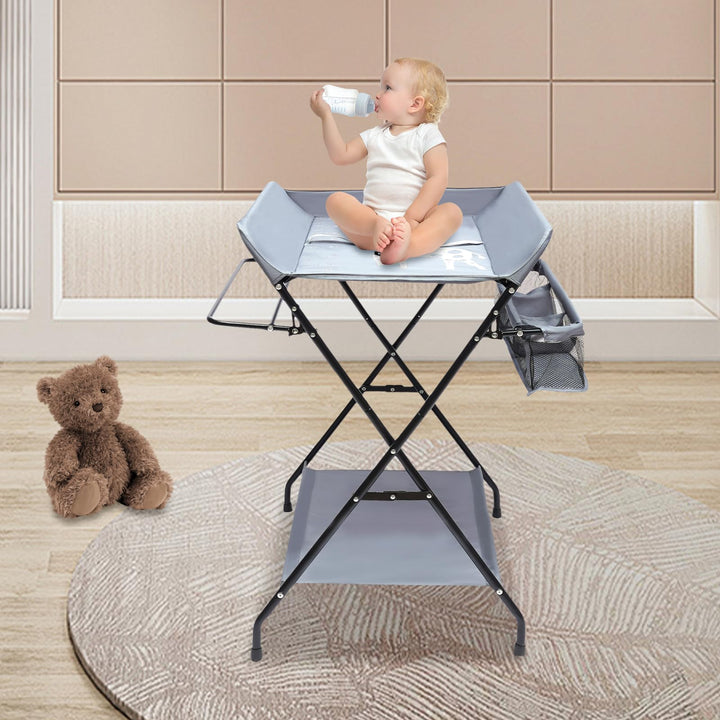Baby Wickelkombi, Mobiler Wickeltisch Klappbar Wickelkommode Wickeltisch mit Wickelauflage Sicherhei