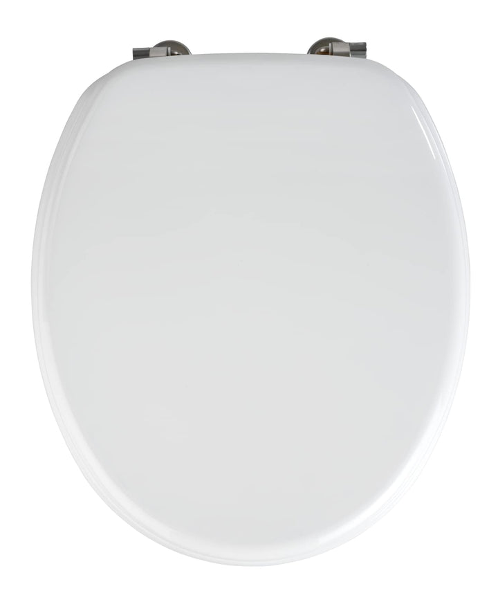 WENKO WC-Sitz Valencia Weiss - Toilettensitz, rostfreie Edelstahlbefestigung, MDF, 36 x 43 cm, Weiss
