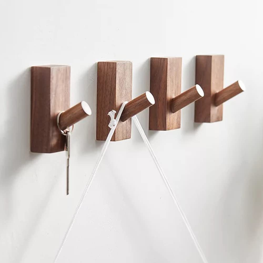 HomeDo 4Pack Selbstklebend Wandhaken Holz, Kleiderhaken, Dekorative Garderobenhaken, Vintage Gardero