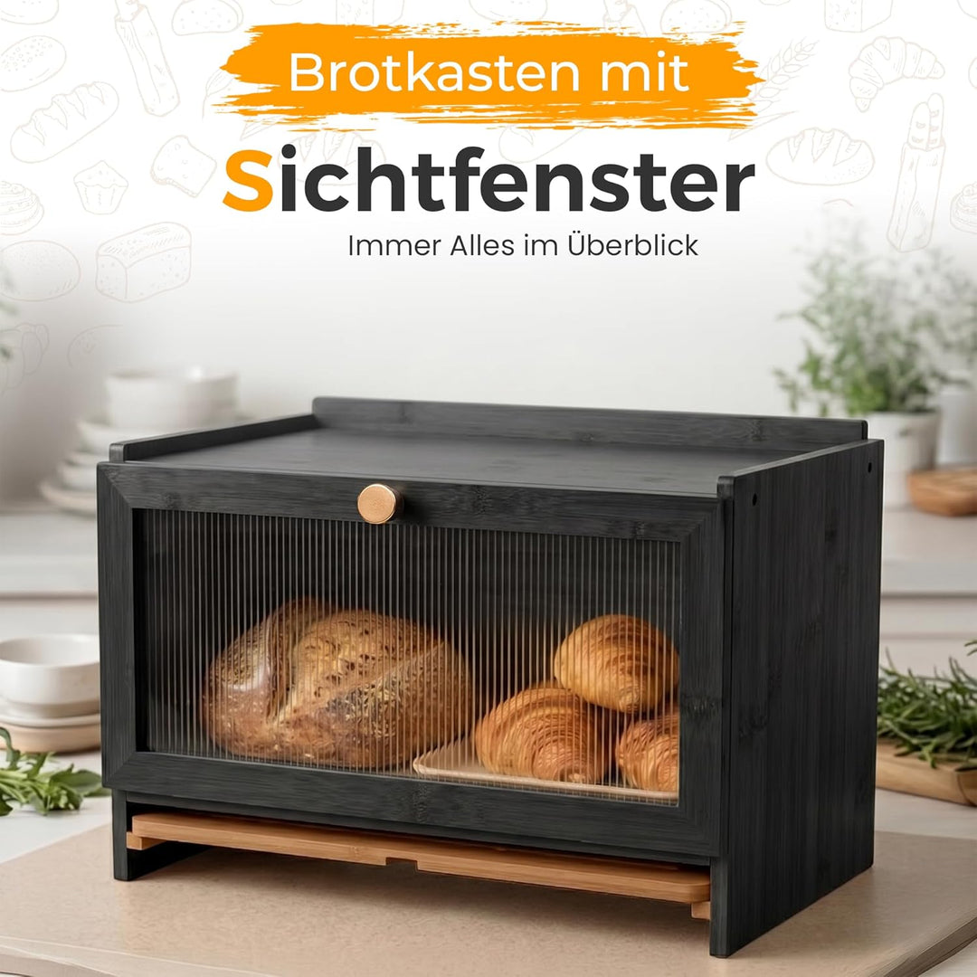 AH® Bambus Brotkasten holz mit Schneidebrett, Holz Brotkästen mit Belüftung- Elegant brotbox küche z