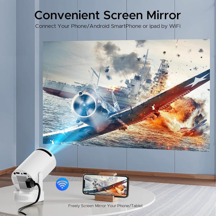 Mini Beamer mit Lautsprecher, Tragbarer Projector unterstützen 1080P 4K, Auto Keystone WiFi 6 Smart