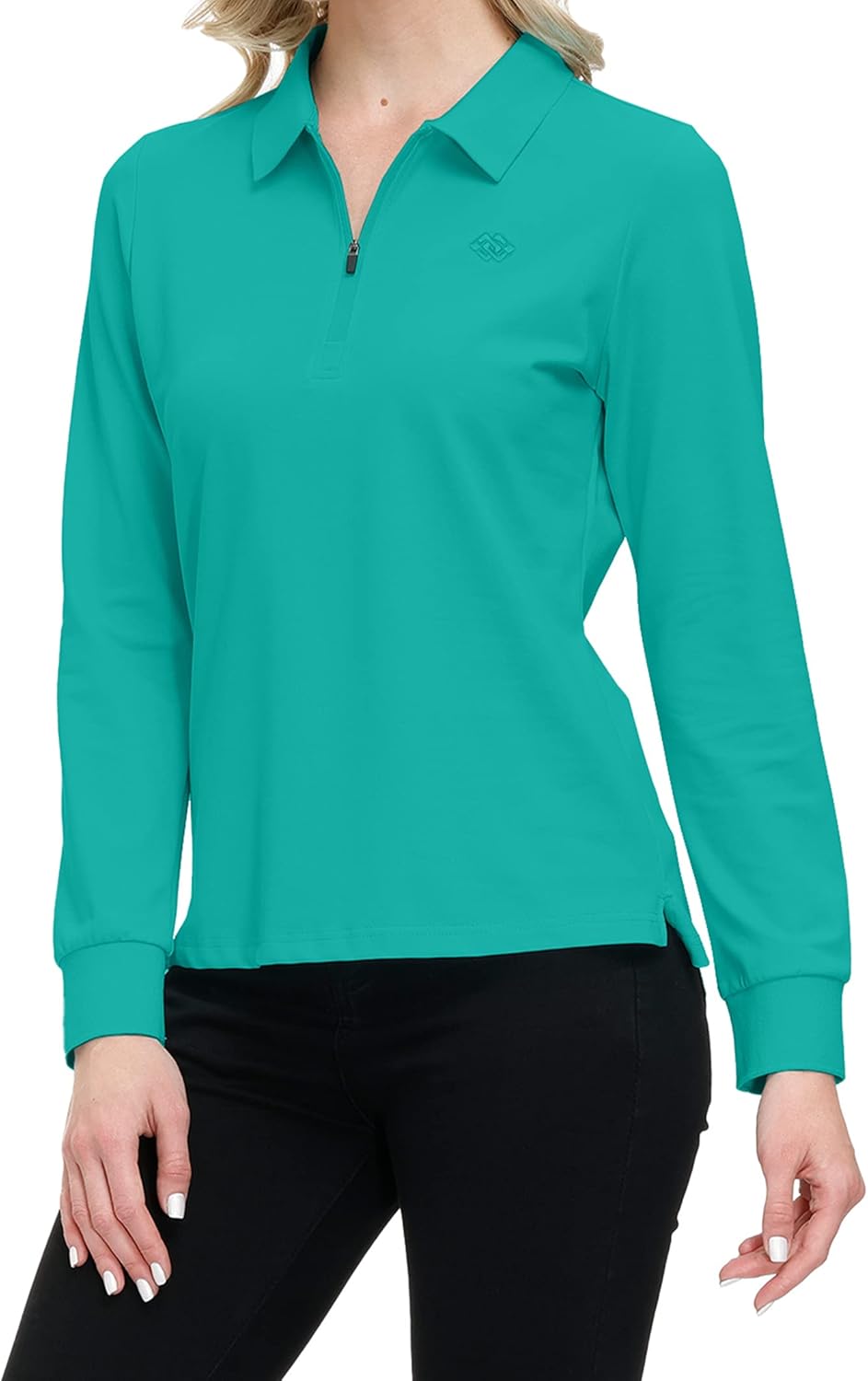MoFiz Damen Poloshirt Langarm Baumwolle Polohemd Sport Polo Wintershirts mit Reissverschluss Kragen
