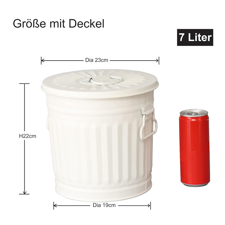 Jinfa 2 Sets Retrodesign Mülleimer mit Deckel | Cremeweiss | Ø 21,5cm, Höhe 21,5 cm, 7 Liter Cremewe