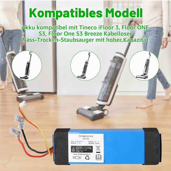 4000mAh Ersatzbatterie Kompatibel mit Tineco iFloor 3, Floor One S3, Floor One S3 Brise Cordless Nas