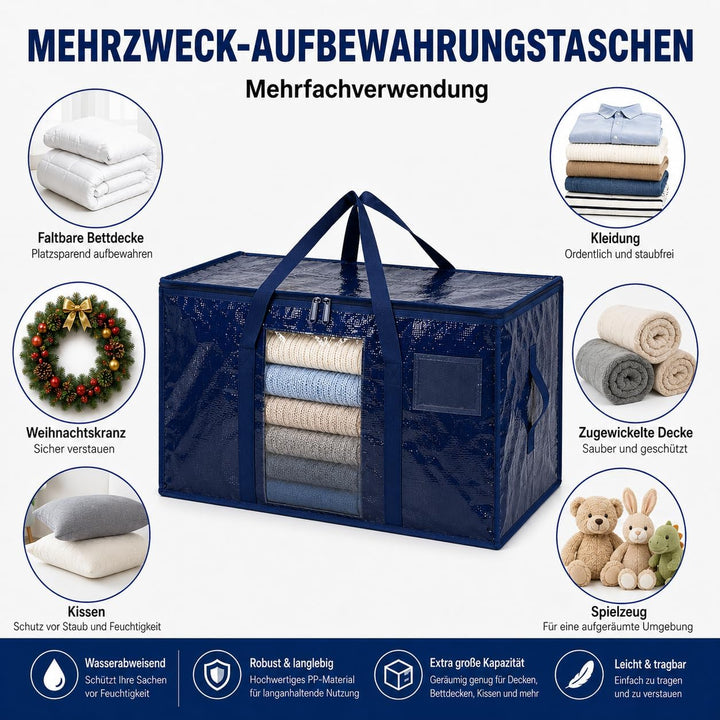 Umzugstasche 4er Set 94L Aufbewahrungstasche Wasserdicht umzugskartons mit Reissverschluss aufbewahr