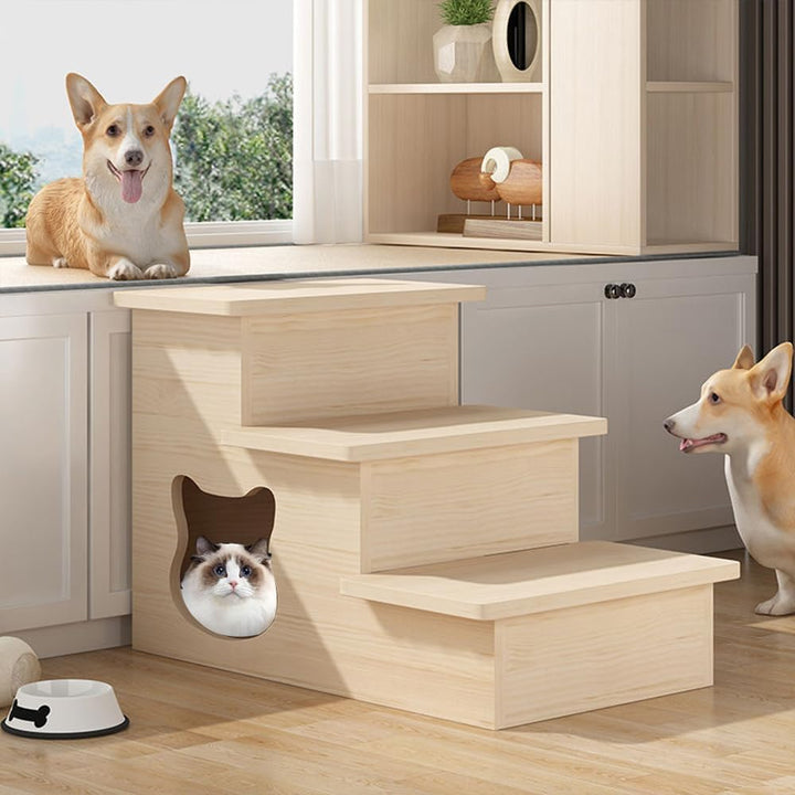 Hundetreppe,katzentreppe mit Höhle,Haustiertreppe aus Holz,hundetreppe 60cm hoch für kleine Hunde, f