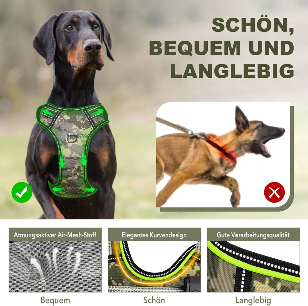 Leuchtendes Hundegeschirr Ausbruchsicher, Reflektierende, Verstellbare, No-Pull Leuchtgeschirr für H