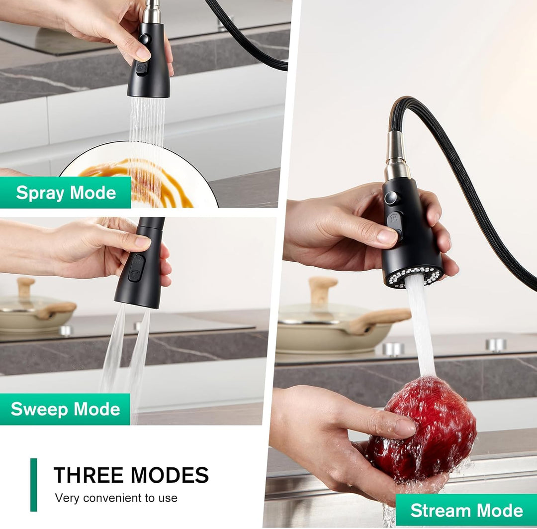 CREA Touch Sensor Wasserhahn Armatur Küche Ausziehbar, Küchenarmatur mit Brause Drei Wasserstrahlart