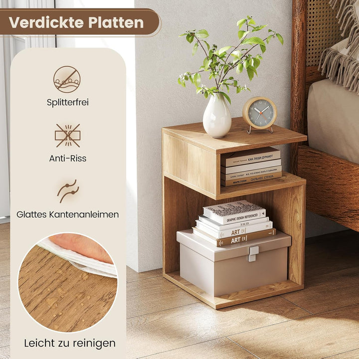 COSTWAY Beistelltisch Holz, 3 Ebenen Sofatisch, Nachttisch, modern, für Wohnzimmer und Schlafzimmer,