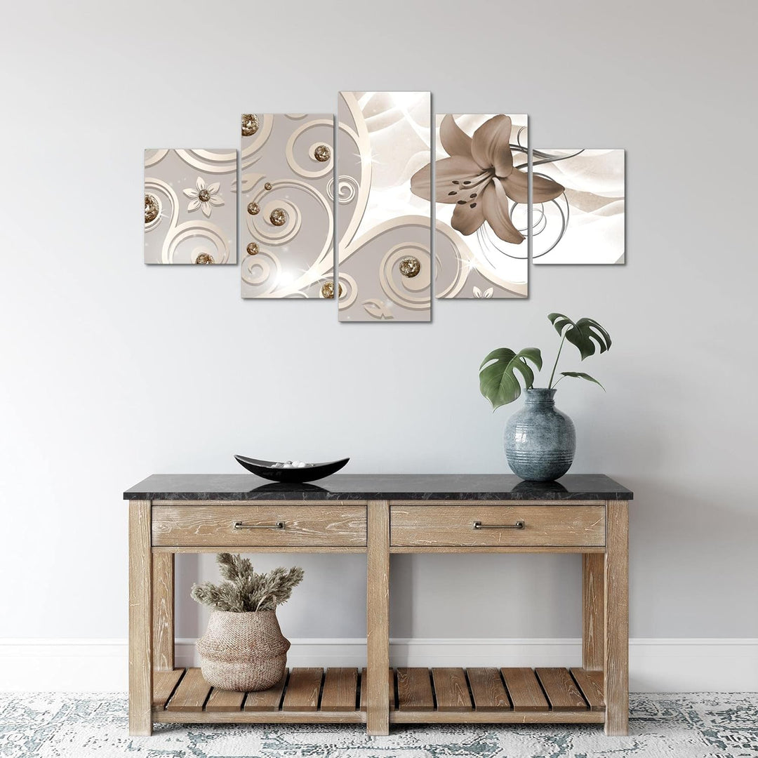Runa Art Wandbilder Blumen Lilie 5 Teilig Bild auf Vlies Leinwand Deko Wohnzimmer Ornament Abstrakt