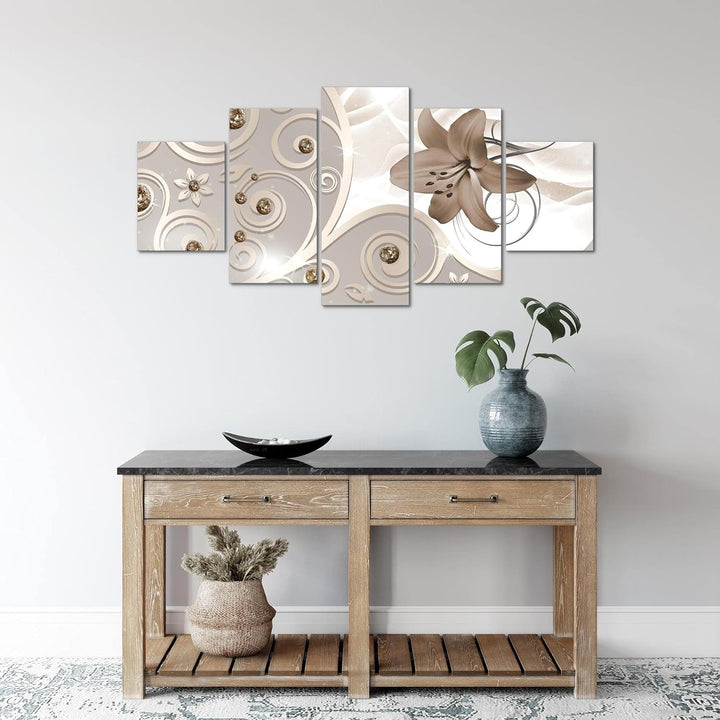 Runa Art Wandbilder Blumen Lilie 5 Teilig Bild auf Vlies Leinwand Deko Wohnzimmer Ornament Abstrakt