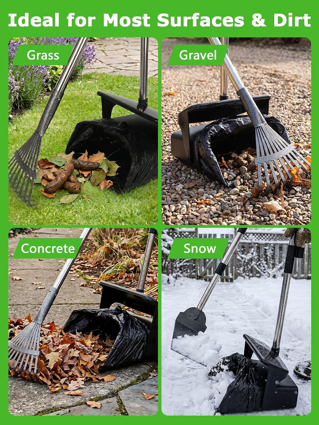 3-in-1 Edelstahl Hundekotschaufel Set für Garten &amp; Hof | Langer Griff, Rückenschonend. Geruchsreduzi