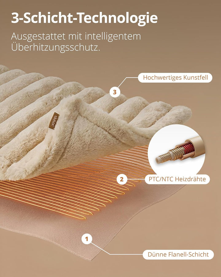 Duux Yentl Striped Elektrische Wärmedecke – 200x200 cm – Extra Weich – 9 Heizstufen & Timer – Waschb