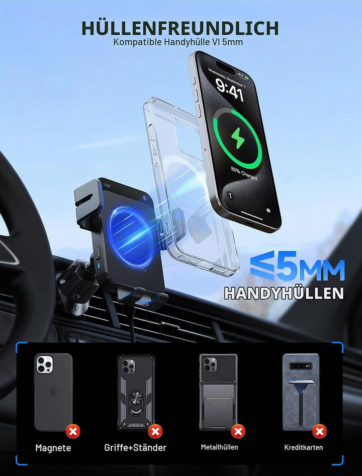MOKPR Handyhalterung Auto mit Ladefunktion, 15W Handyhalterung Auto Induktives Laden für Entlüftungs