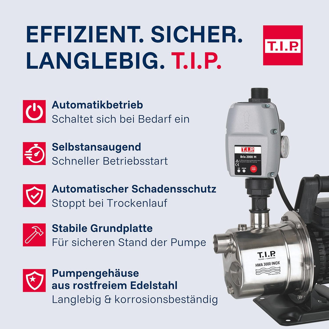 T.I.P. Hauswasserautomat Edelstahl (2.800 l/h Fördermenge, 42 m Förderhöhe, 4,2 bar Druck, 550 W, El