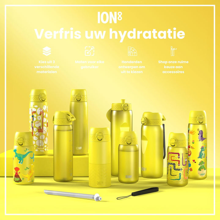ion8 1 Liter Leicht Edelstahl Trinkflasche, Nicht Isoliert, Auslaufsicher, Einhandöffnung, Sichere V