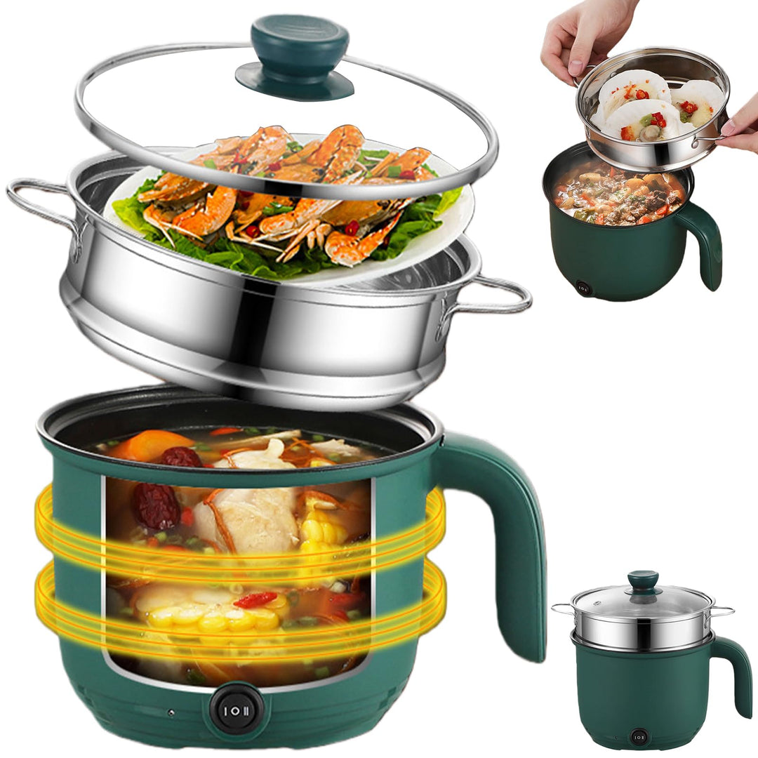 Elektrische Hot Pot mit Dampfgarer, Mini Tragbare Antihaft Multikocher, Hotpot Topf Elektrischer Meh
