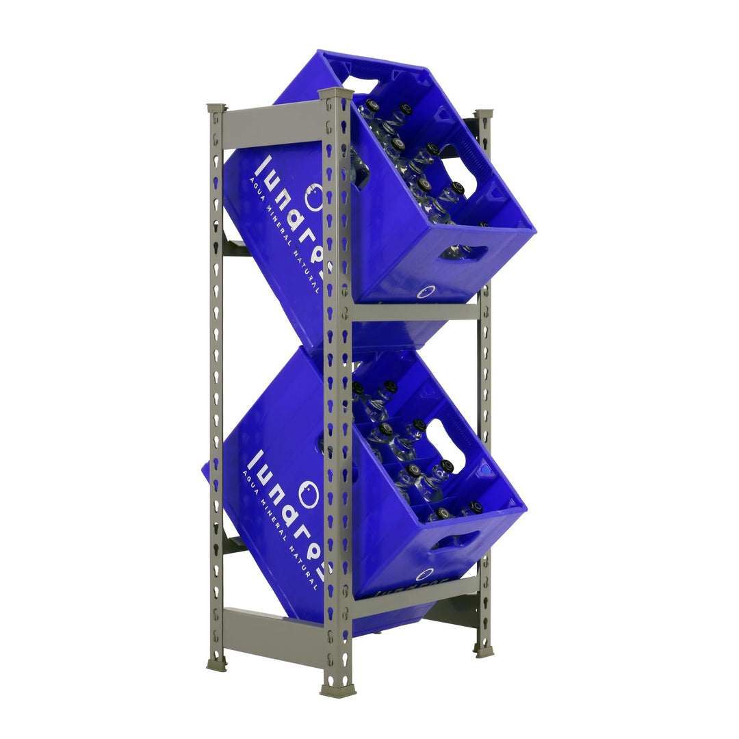 SimonRack Getränkekistenregal, 2 Kästen, Flaschenregal, Getränkekistenhalter, Kistenregal, Grau - Si