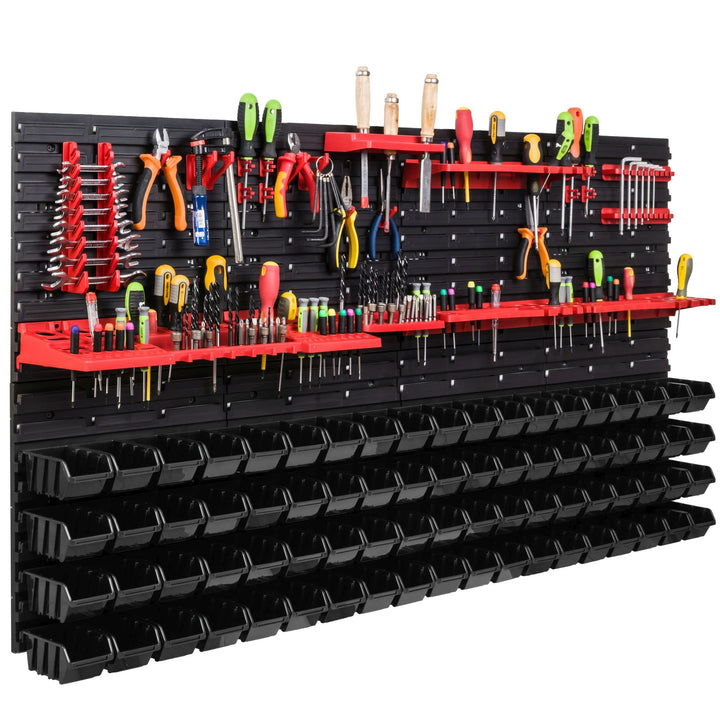 Lagersystem Werkstattregal | 156 x 78 cm | 76 stck. Box | Wandregal mit Werkzeughalterungen und Stap