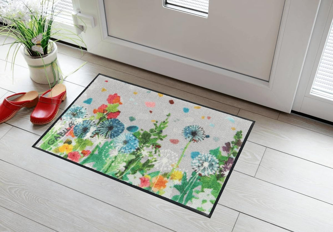 Salonloewe Fussmatte Bee happy Portrait 050x077 bunt Eingangsmatte Frühling Blumen