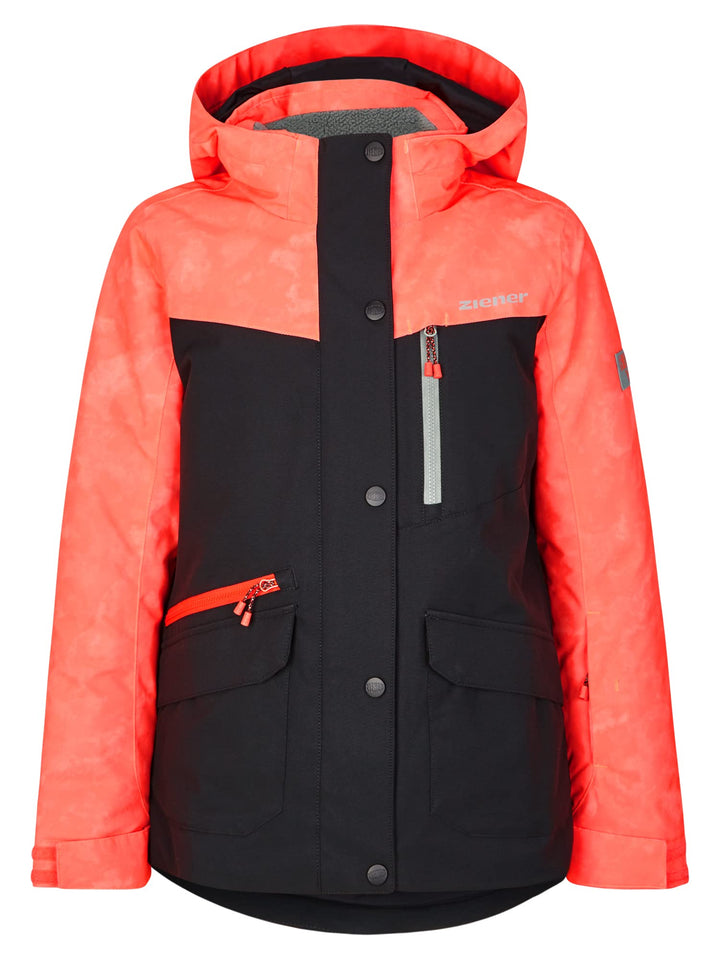 Ziener Mädchen Anoki Ski-Jacke, Winter-Jacke | wasserdicht, winddicht, warm (1er Pack) 104 Schwarz,