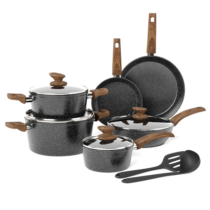 Kitchen Academy Topfset 12tlg Antihaft-Versiegelung Kochgeschirr Set Topf und Pfannenset mit Deckel,