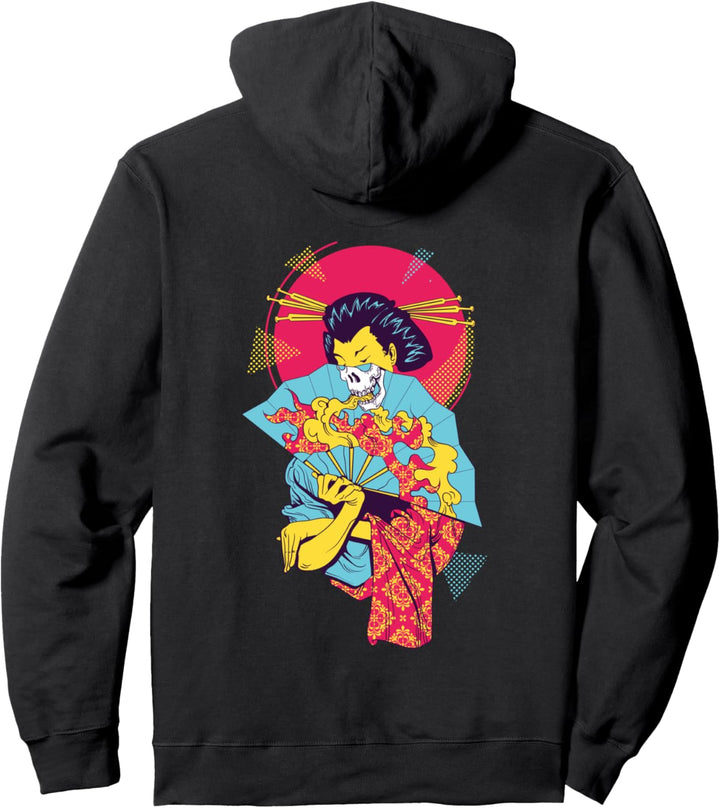 Geisha girl skull death Traditional japanisch vaporwave lofi Pullover Hoodie
