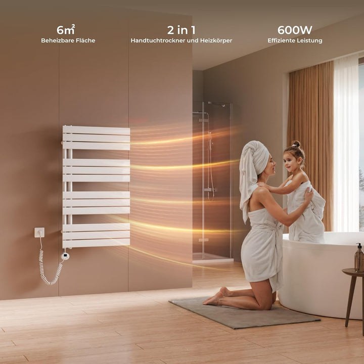 S'AFIELINA Badheizkörper Elektrisch 1041×600mm Weiss, 600W Handtuchheizkörper Elektrisch mit Thermos