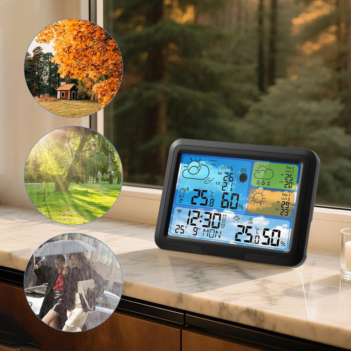Wetterstation Wlan,Mit Aussensensor & Wettervorhersage,Mit App Tuya Und Smartlife,Digital Farbdispla