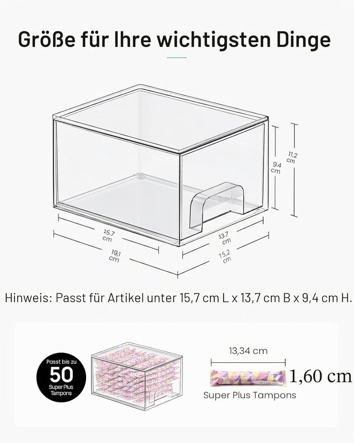 Vtopmart 2er-Set Kleine Schubladen Organizer, Transparent Badezimmer Organizer mit 16 rutschfeste Ma