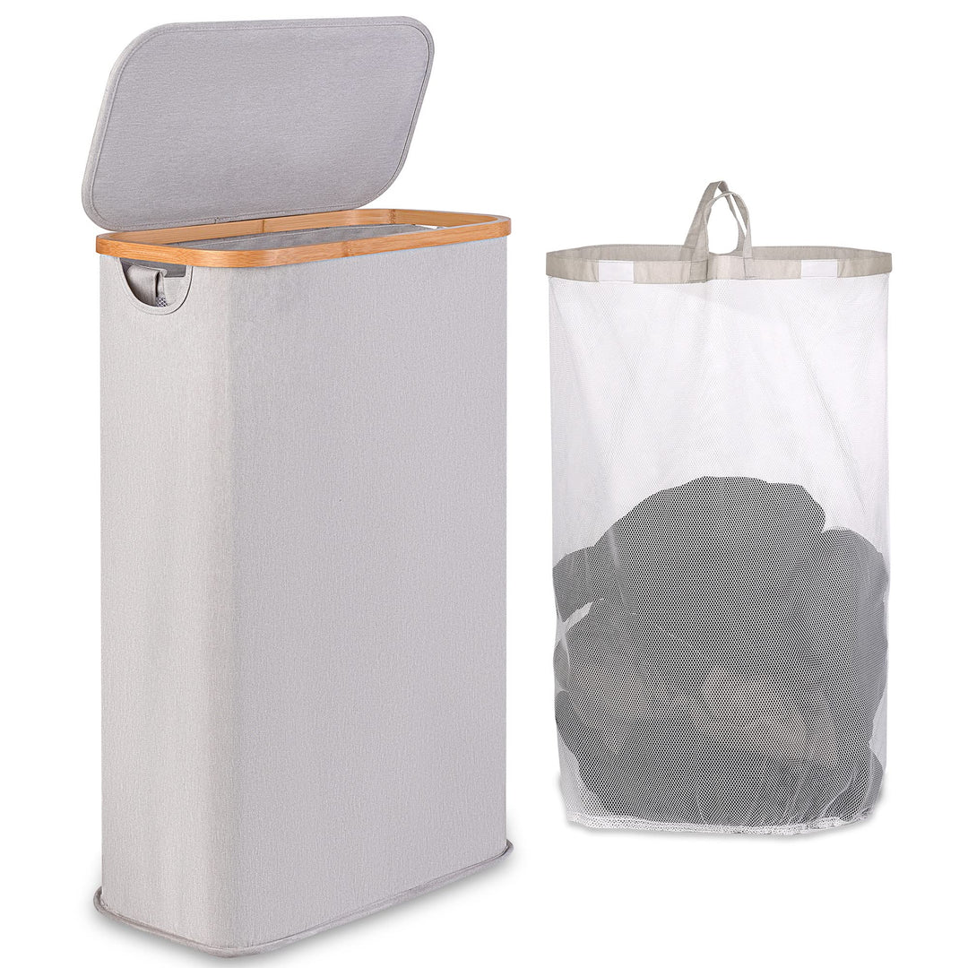 iEGrow Wäschekorb 65L, Wäschesammler Schmal mit Herausnehmbarer und Waschbarer Innentasche, Laundry