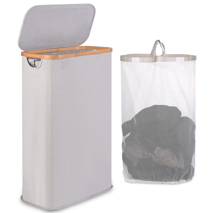 iEGrow Wäschekorb 65L, Wäschesammler Schmal mit Herausnehmbarer und Waschbarer Innentasche, Laundry