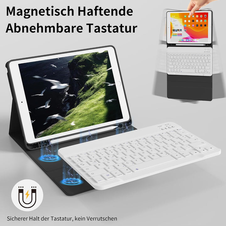 Tastatur Hülle für iPad 9. 8. 7. Generation 2021/2020/2019 10,2 Zoll mit Stifthalter, Magnetisch Blu