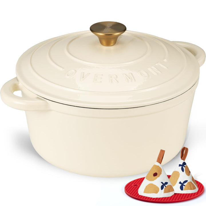 Overmont Bräter Emaille Gusseisen Topf - Schmortopf 26cm backofengeeignet - mit Deckel und Kochbuch