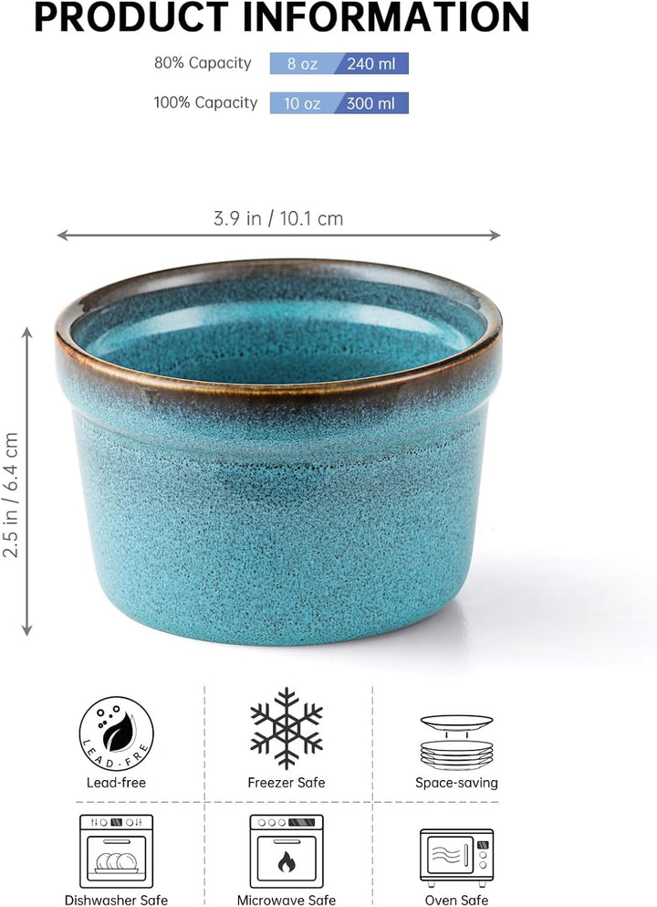 HENXFEN LEAD 4 Stück Soufflé Förmchen, 240mL Creme Brulee Schälchen Kleine Auflaufformen, Mini Aufla