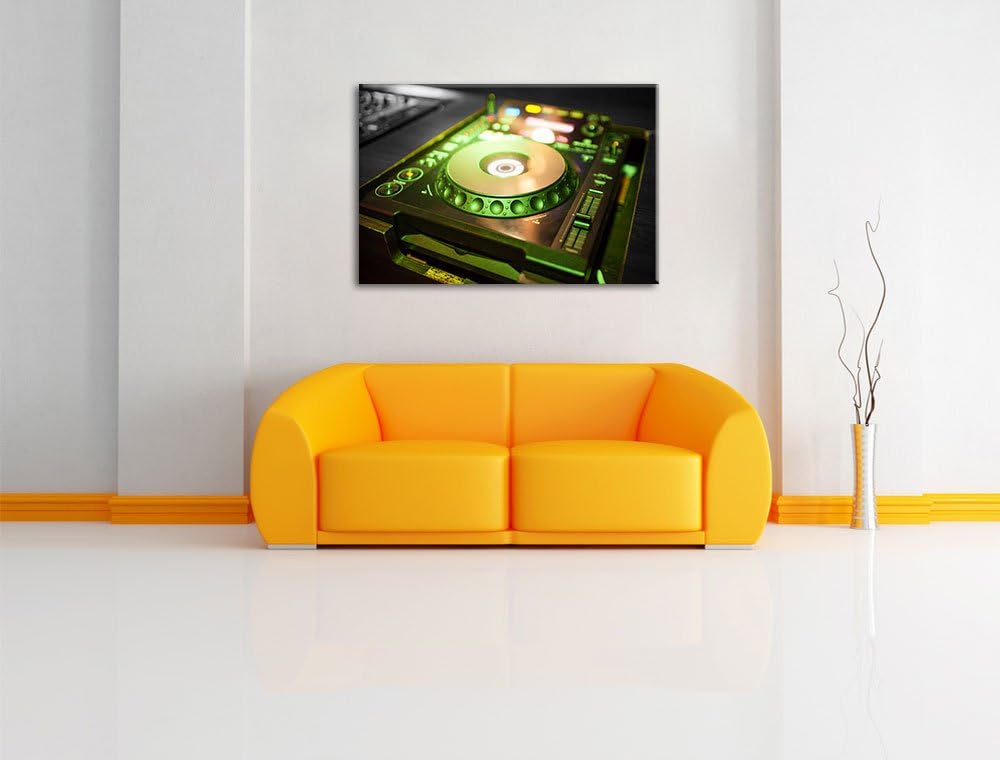 Pixxprint Grün beleuchteter DJ Pult als Leinwandbild/Grösse: 100x70 cm/Wandbild/Kunstdruck/fertig be