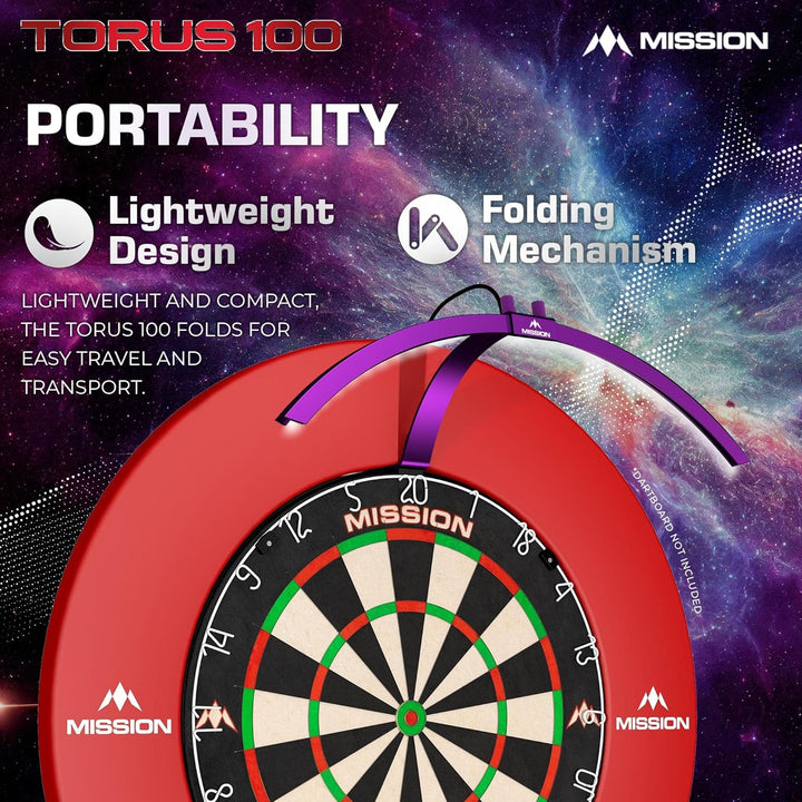 Mission Darts TOR100 Torus 100 | Dartscheibe LED klappbar tragbar Dartscheibe Reise Beleuchtungssyst