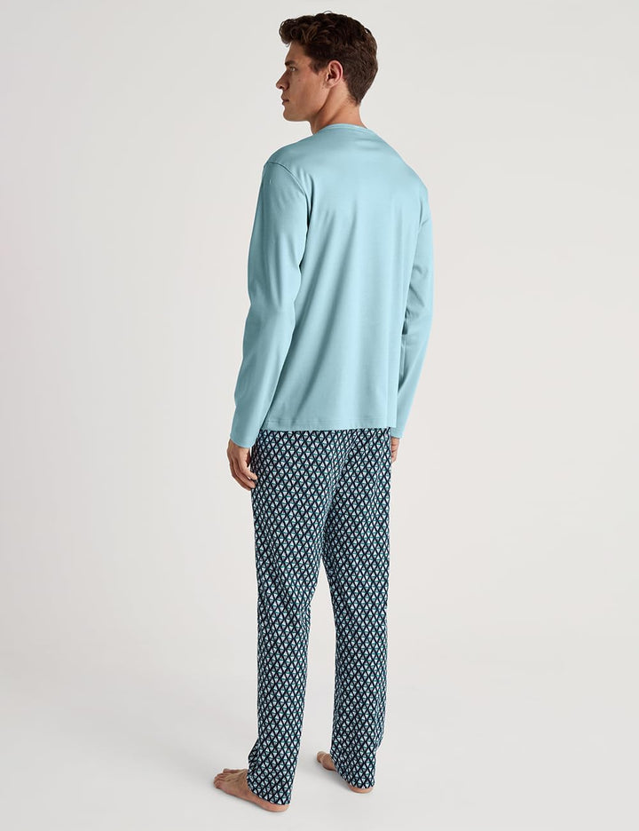 CALIDA Relax Streamline Pyjama, lang Herren, aus 100% Baumwolle 46-48 Aquamarine, 46-48 Aquamarine