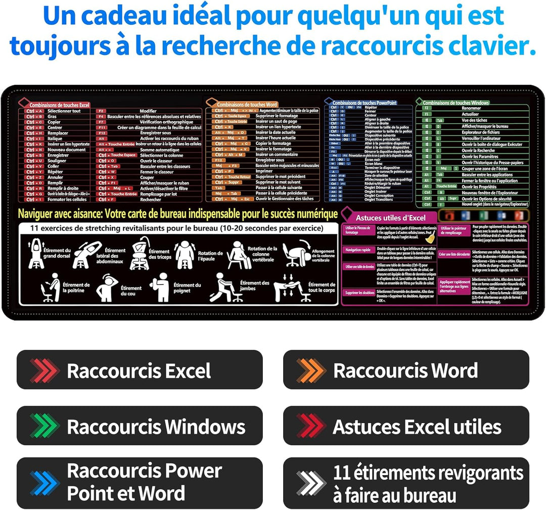 Tapis de Souris Excel, 900 x 400 mm, Tapis XXL, jeu antidérapant Pour le Bureau et la Maison, Gadget