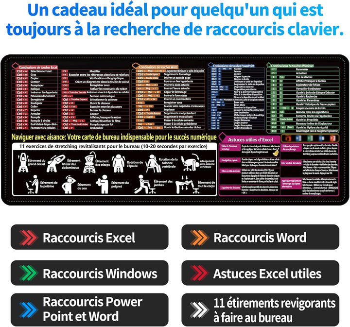 Tapis de Souris Excel, 900 x 400 mm, Tapis XXL, jeu antidérapant Pour le Bureau et la Maison, Gadget