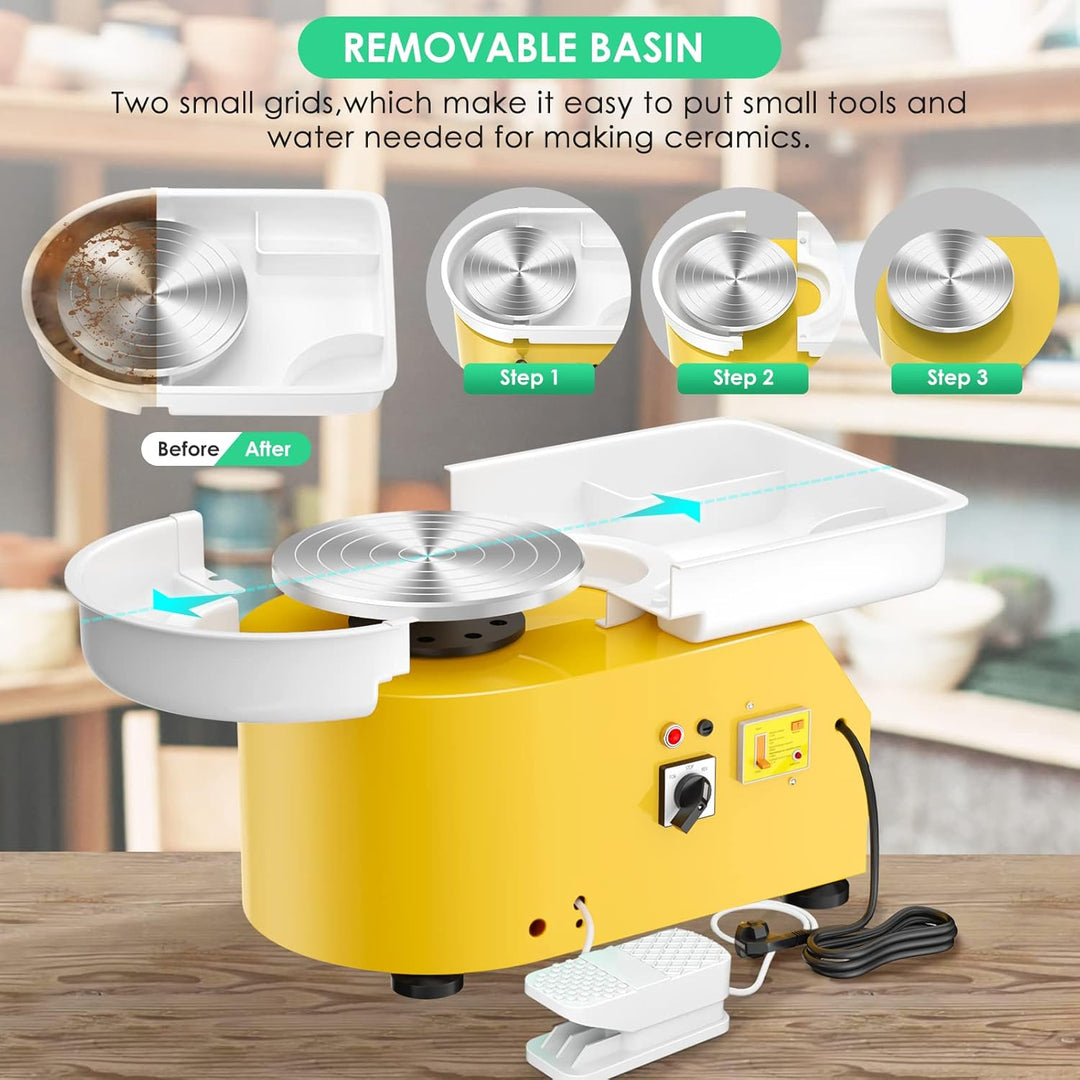 Elektrische Töpferscheibe, 25cm 350W Töpferscheibe Elektrisch profi mit Fusspedale,Keramikformmaschi