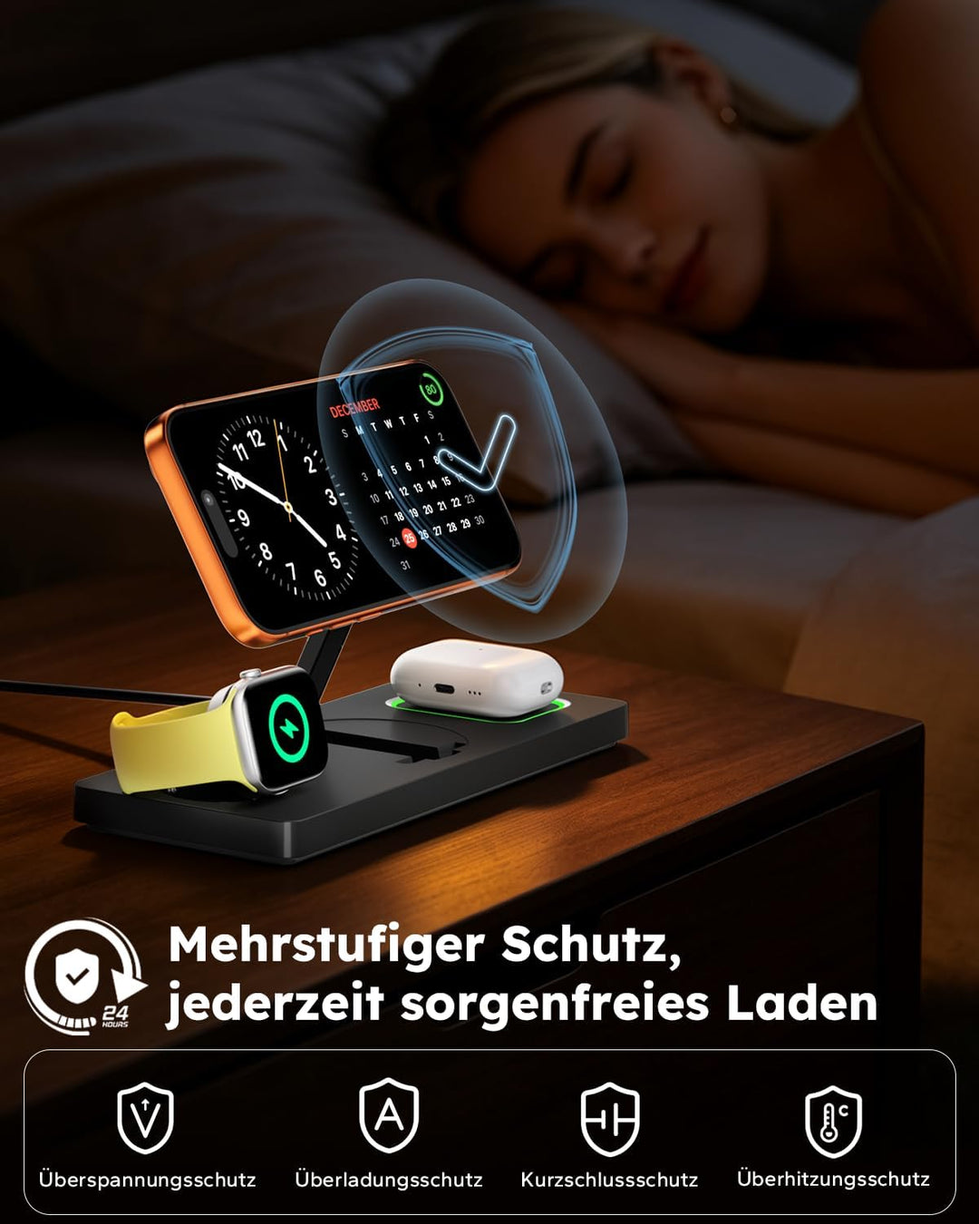 3 in 1 MagSafe Ladestation iPhone Apple Watch, Faltbar Induktive Ladestation Kompatibel mit MagSafe