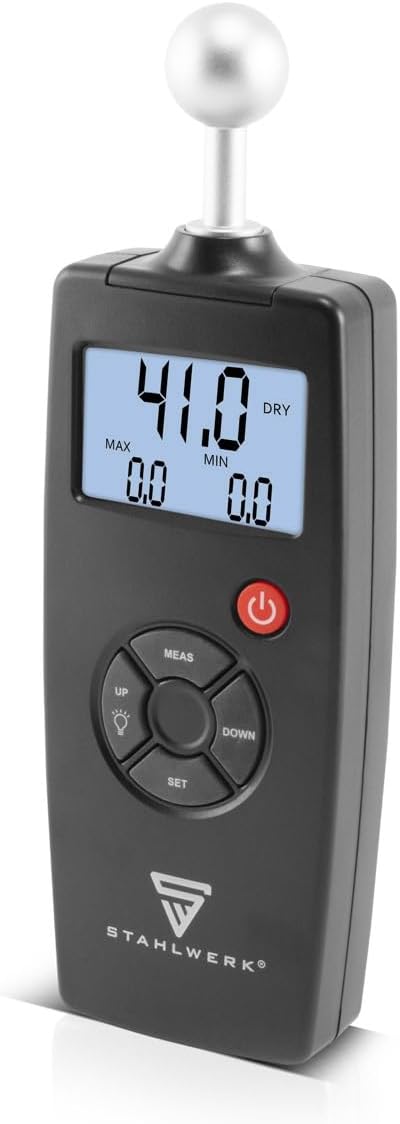 STAHLWERK FM-100 ST Profi Feuchtigkeitsmessgerät mit 40 mm Messtiefe und Kugelkopf, präziser Feuchti