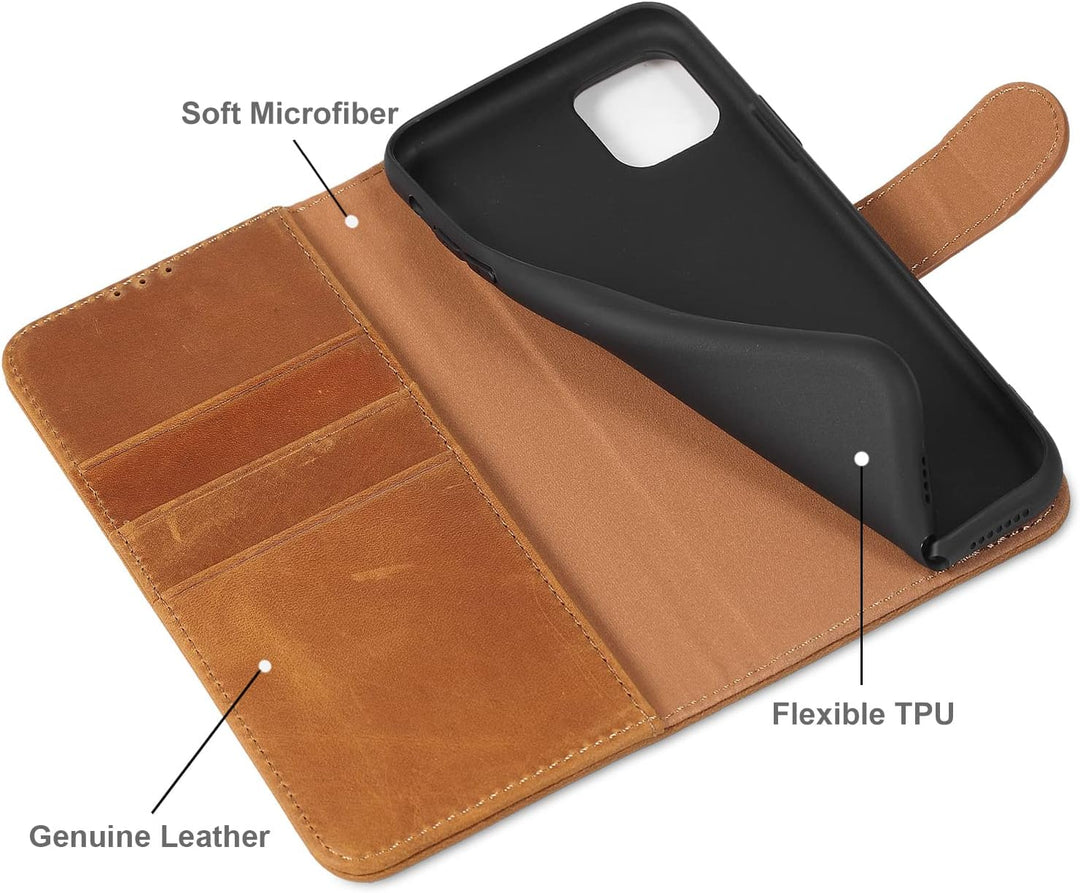 LENSUN Echtleder Hülle für iPhone 11 Pro Max, Handyhülle [Echtes Leder][Magnetverschluss][RFID Schut