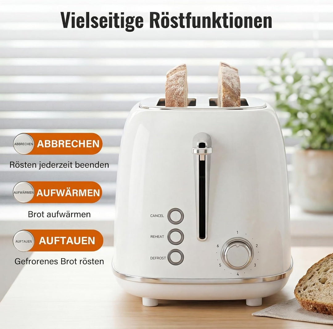 Keenstone Toaster 2 Scheiben, Retro Edelstahl Toaster mit breitem Schlitz, 6 Bräunungsstufen, mit Wa