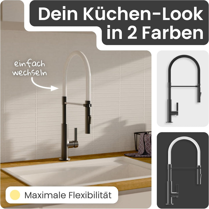 instmaier Nova | Küchenarmatur mit flexibler Geschirrbrause | Graphit matt | Wasserhahn Küche 360° s