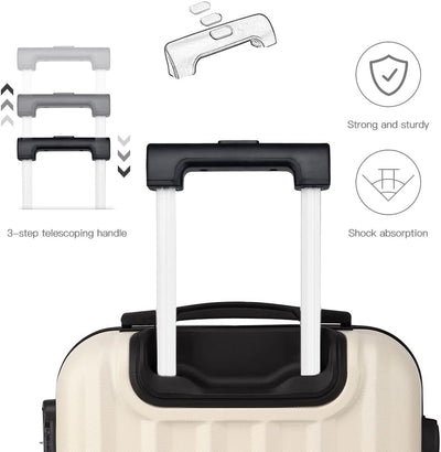 KONO Koffer Trolley Mittelgross Hartschale ABS Reisekoffer Rollkoffer Suitcase (Beige, L) Beige L, B