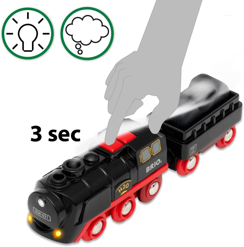 BRIO World 33884 Batterie-Dampflok mit Wassertank - Lokomotive mit echtem kühlen Dampf und Wasserbeh